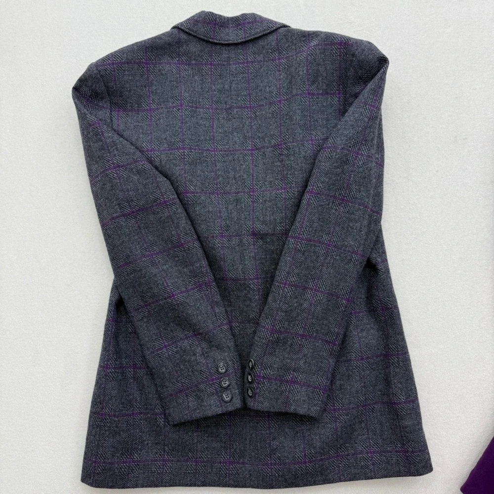 Pendleton Women's Size 10/12 Wool Blazer Skirt Suit Set Gray Plaid‎ Purple Lined